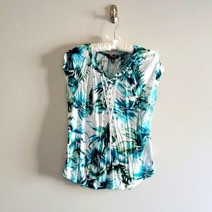 Chaps Floral Blue Green White S Tee